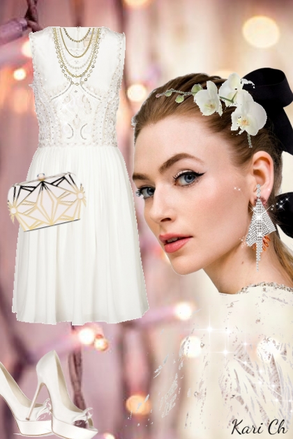 Hvit kjole med sølv 28/7- Modekombination