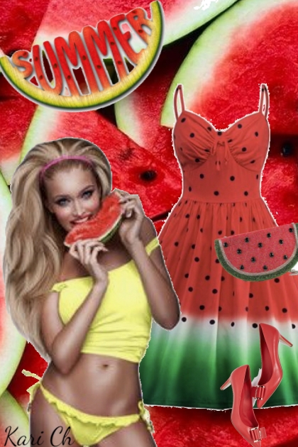 Kjole med vannmelon-mønster 9/8- Fashion set