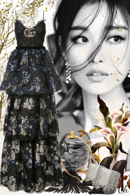 Sid sort kjole med blomster 10/8- Combinazione di moda