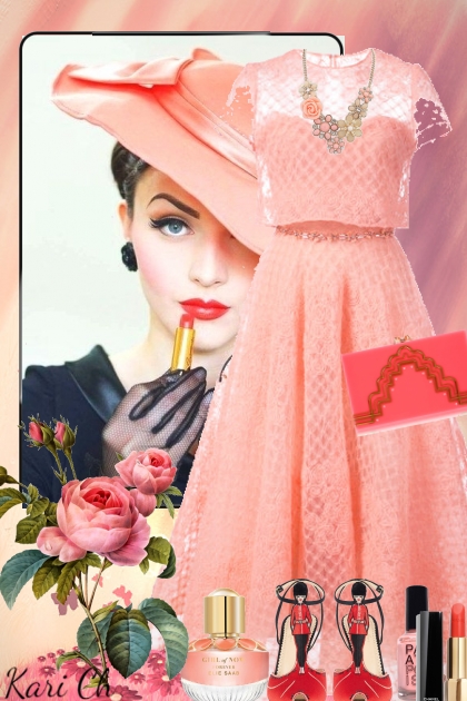 Aprikosfarget kjole med tilbehør 11/8- Modekombination