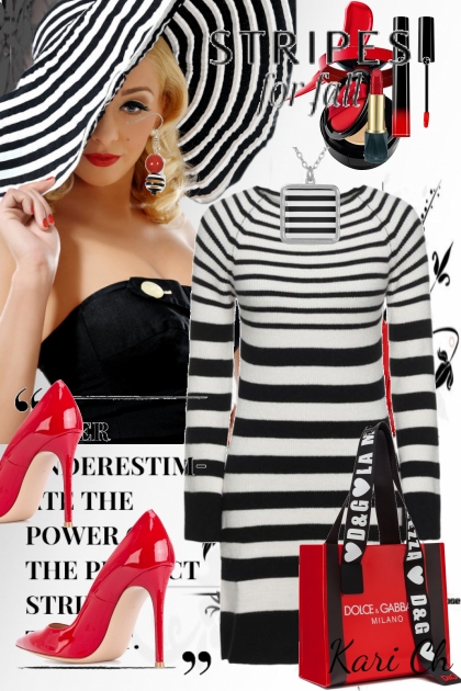 Sort/hvit stripet kjole 2/9- Combinaciónde moda