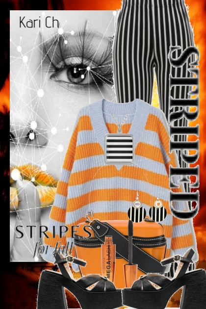 Stripet genser og bukse 2/9- Modekombination