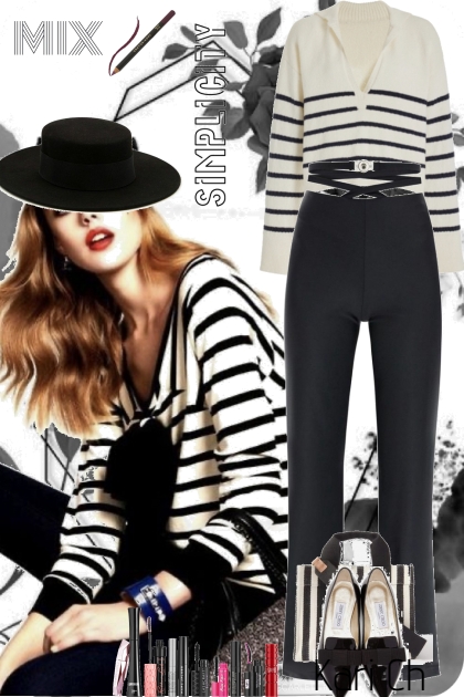 Stripet genser og sorte bukser 3-9- Combinaciónde moda