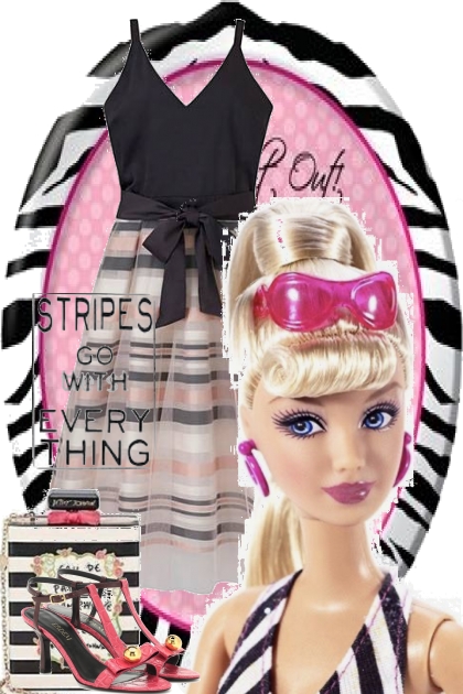 Stripet kjole i rosa og sort 5/9- Combinaciónde moda