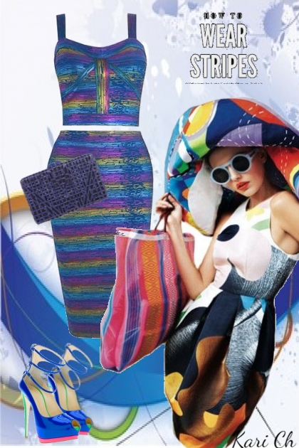 Stripet 2-delt kjole 8-9- combinação de moda
