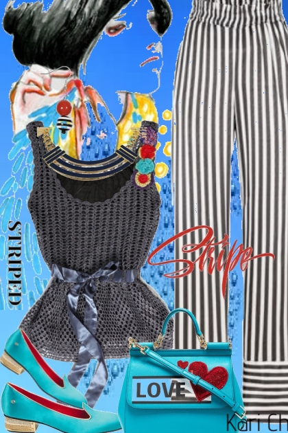 Stripet hvit/sort bukse 9/9- Fashion set