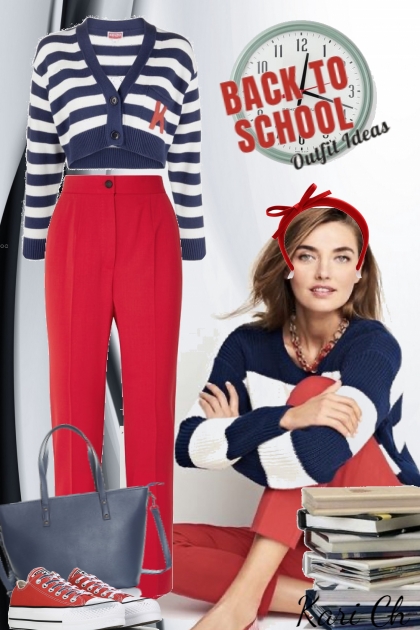 Rød bukse og stripet jakke 14-9- Modekombination