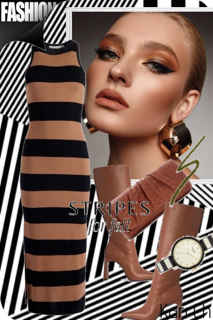 Stripet brun-sort kjole 18-9- Modekombination