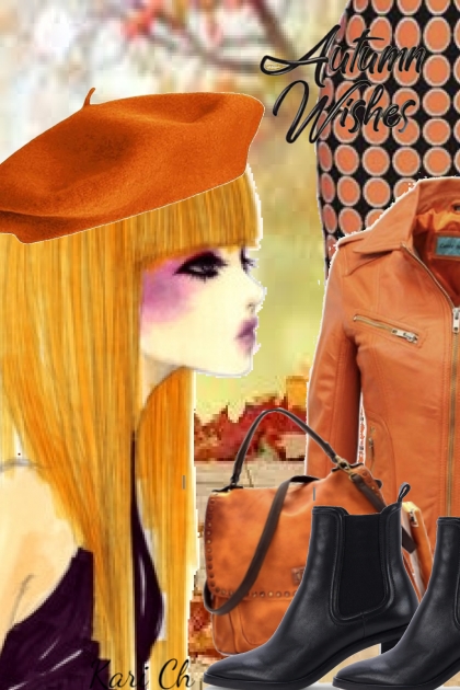 Mønstret skjørt og orange jakke 3-10- combinação de moda