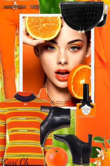 Oransje antrekk og stripet topp 3-10- Fashion set