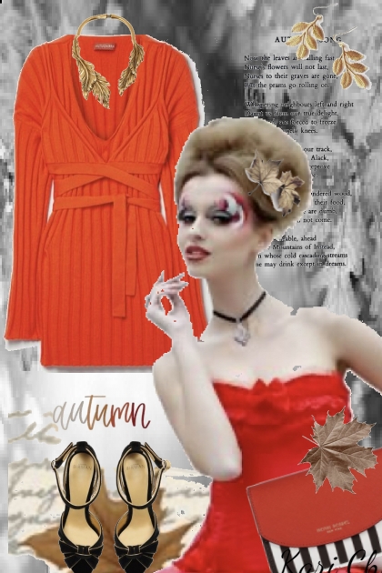 Oransje kjole og sorte sko 5-10- Combinazione di moda