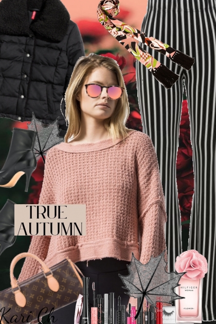 Rosa genser og stripet bukse 18-10- combinação de moda