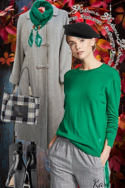 Grønn genser og grå kåpe 19-10- Modekombination