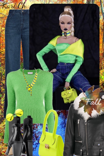 Jeans og grønn genser 20-10- combinação de moda