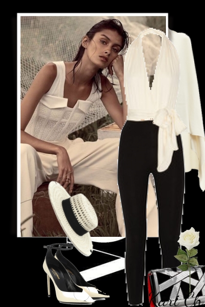 Sort-hvit jumpsuit 25-10- Combinazione di moda