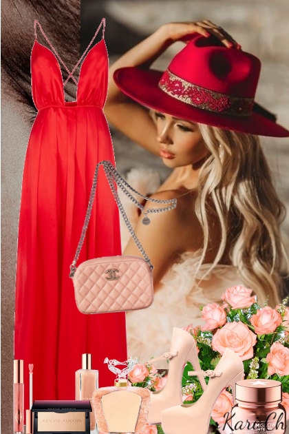 Rød sid kjole 26-10- combinação de moda