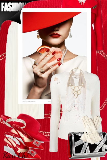 Hvitt antrekk og rød kåpe 26-10- Fashion set