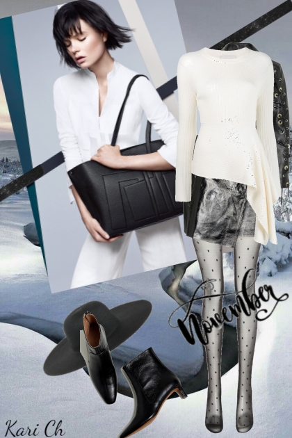 Sort skinnskjørt og hvit genser 31-10- Modekombination