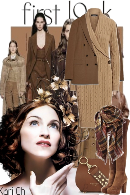 Beige strikkekjole og brunt tilbehør 2-11- Fashion set