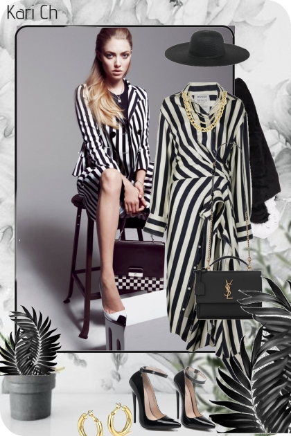 Stripet kjole og sort cape 3-11- Combinaciónde moda