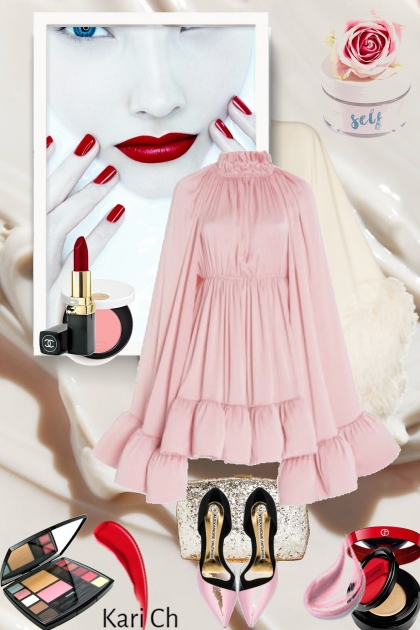 Rosa kjole og hvit cape 4-11- Modekombination