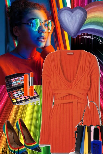 Oransje strikket kjole 4-11- Fashion set