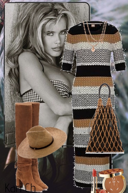 Stripet strikket kjole 4-11- combinação de moda