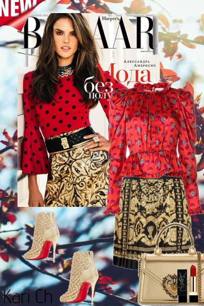Rød bluse og gullskjørt 5-11- Fashion set