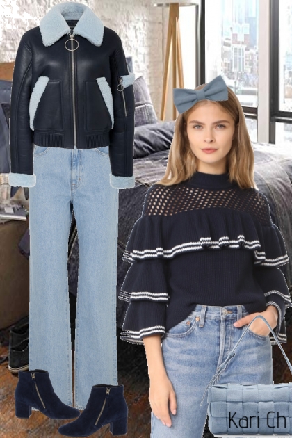Sort genser og jeans 7-11- Combinazione di moda