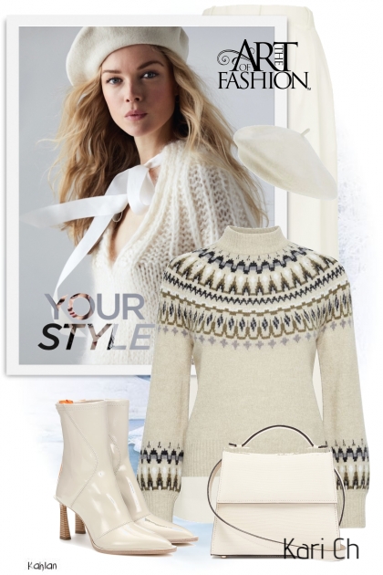 Hvit bukse og mønstret genser 14-11- Modna kombinacija