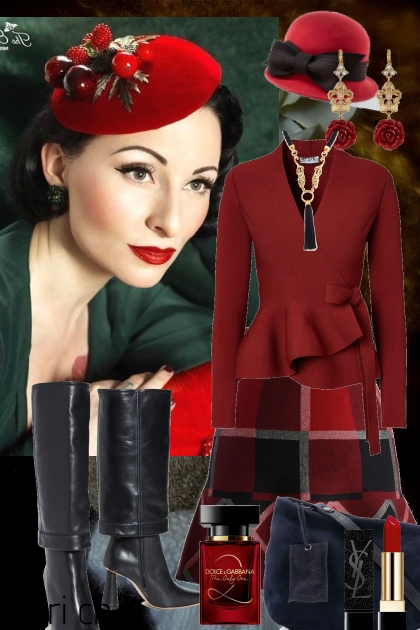 Rutet skjørt og rød jakke 15-11- Fashion set