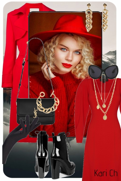 Rød kjole og kåpe 17-11- Fashion set