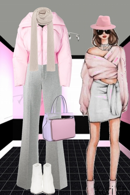 Rosa jakke og grå bukse 18-11- Combinazione di moda