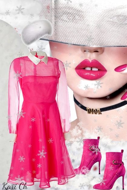Rosa kjole og hvit kåpe 12-12- Модное сочетание