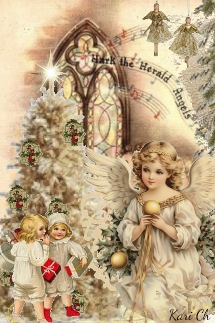 Julekort med barn og engel - combinação de moda