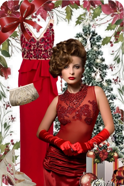 Rød kjole og sølv tilbehør 19-12- combinação de moda