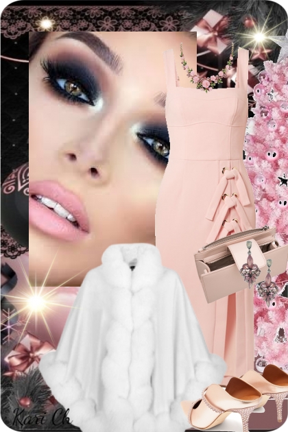 Rosa kjole og hvit pels 21-12- Combinaciónde moda