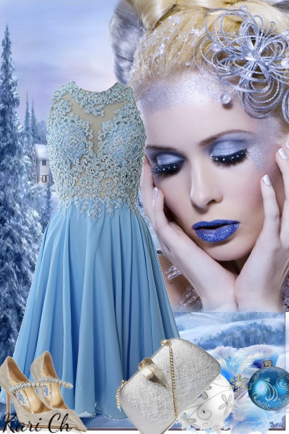Blå kjole med blonder 21-12- combinação de moda