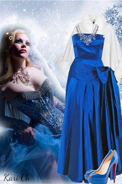 Sid blå kjole og hvit pels 21-12- Modekombination