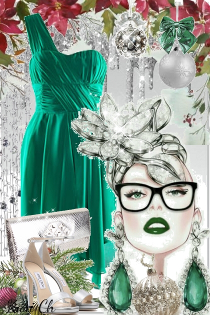 Grønn kjole og sølv tilbehør 22-12- Modna kombinacija