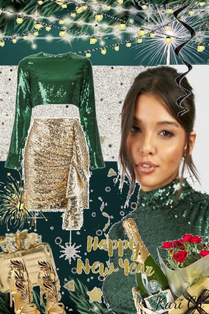 Gullskjørt og grønn topp 31-12- Fashion set