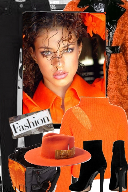 Oransje og sort antrekk 6-1- Combinazione di moda