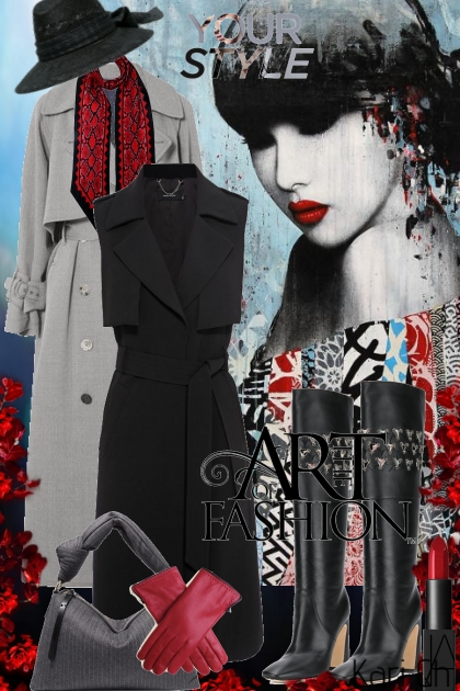 Sort kjole og grå frakk 29-1- Combinazione di moda