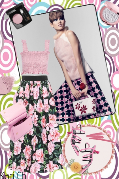 Blomstret skjørt og rosa topp 9-2- Combinaciónde moda