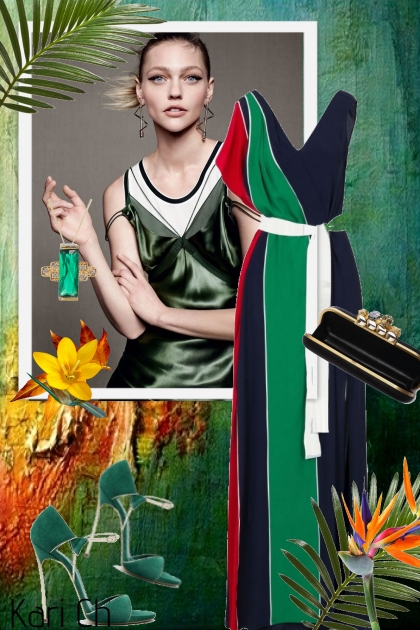 Grønn stripet kjole 9-2- Модное сочетание