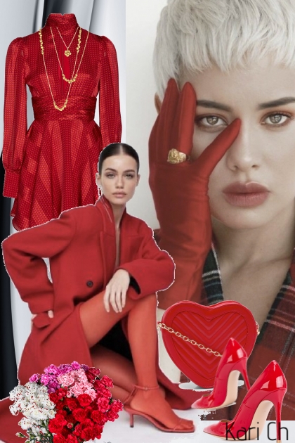 Rød kjole til Valentine 15-2- Combinazione di moda