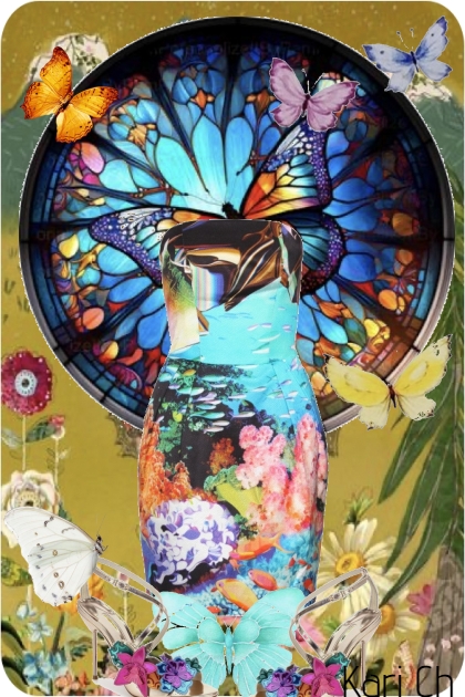 Blomstret kjole og sko med sommerfugler- Модное сочетание