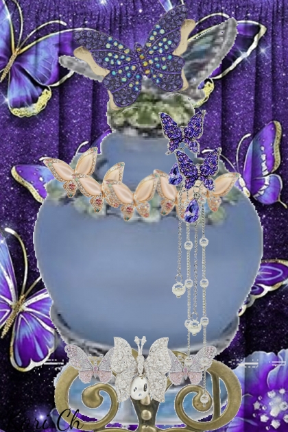 Blå kjole med sommerfugler 27- Combinazione di moda