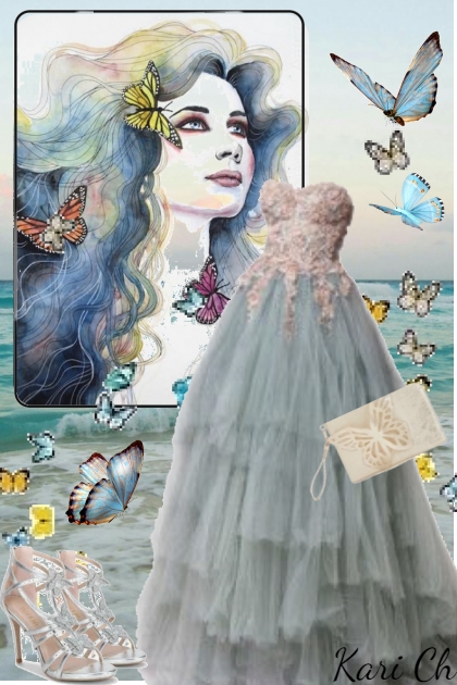 Sid kjole og tilbehør med sommerfugler- Combinazione di moda
