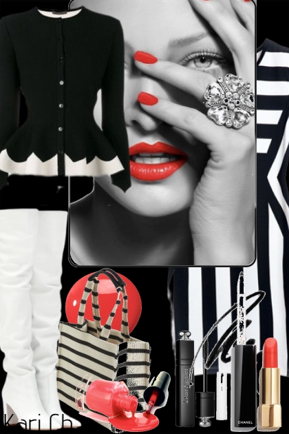 Stripet kjole og sort jakke 4-3- Модное сочетание